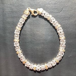 7.5 Domed Status Byzantine Bracelet 14K Yellow White Gold